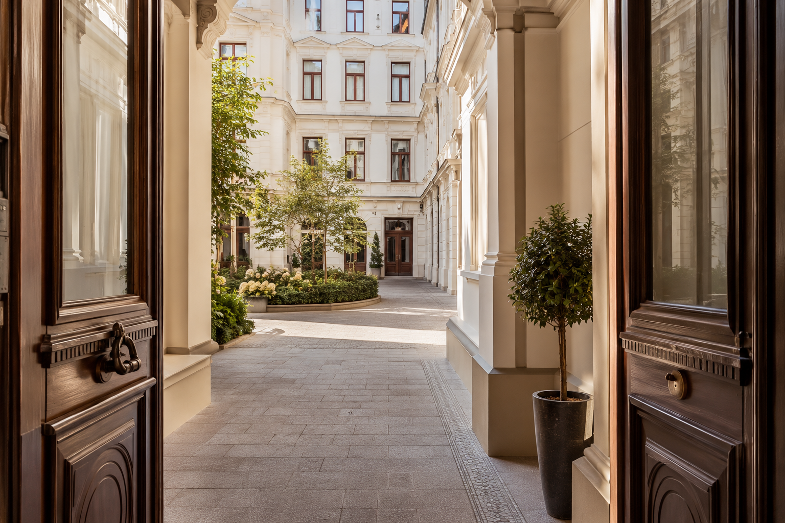 Gepflegter Eingang und Innenhof eines Wiener Wohnhauses